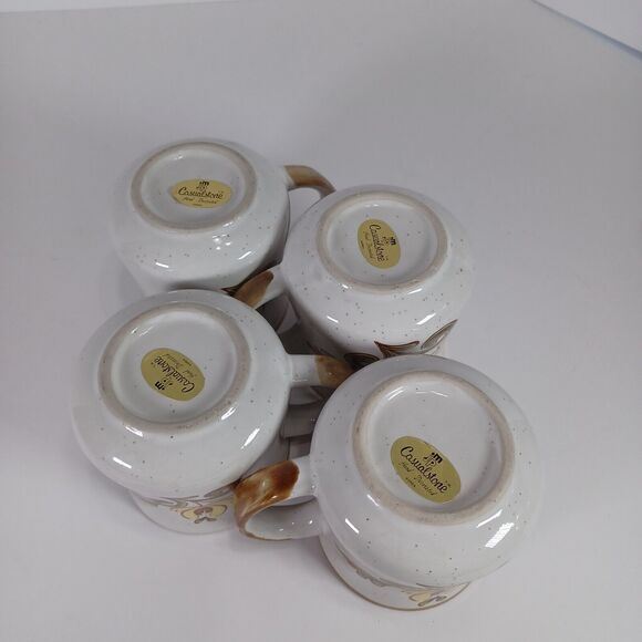 Vintage JMP Casualstone Korea Set of 4 Coffee Mugs Hand Painted Yellow Floral - Picture 8 of 10